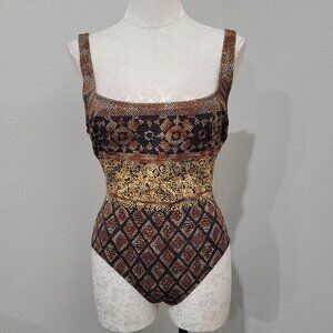 Vintage 90's Oscar de la Renta Swimwear one pice swimsuit size 12 sparkly retro